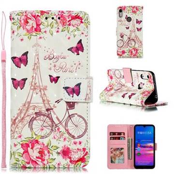 Bicycle Flower Tower 3D Painted Leather Phone Wallet Case for Huawei Honor 8A