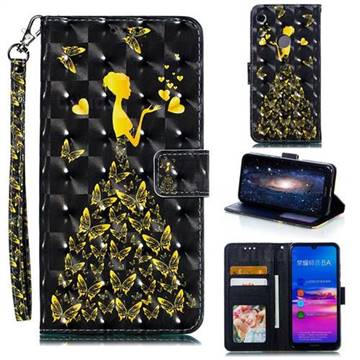 Golden Butterfly Girl 3D Painted Leather Phone Wallet Case for Huawei Honor 8A