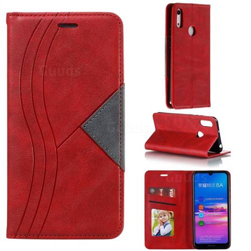 Retro S Streak Magnetic Leather Wallet Phone Case for Huawei Honor 8A - Red