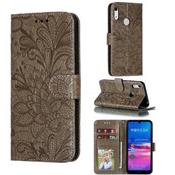 Intricate Embossing Lace Jasmine Flower Leather Wallet Case for Huawei Honor 8A - Gray