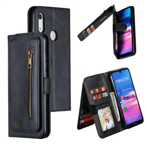Multifunction 9 Cards Leather Zipper Wallet Phone Case for Huawei Honor 8A - Black