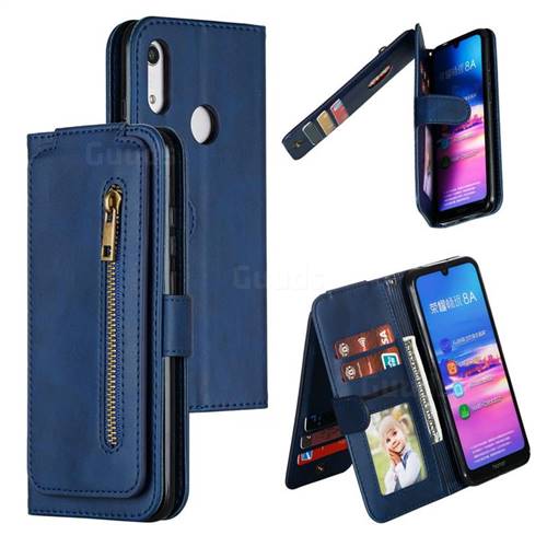 Multifunction 9 Cards Leather Zipper Wallet Phone Case for Huawei Honor 8A - Blue