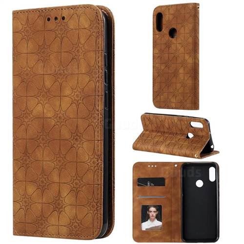 Intricate Embossing Four Leaf Clover Leather Wallet Case for Huawei Honor 8A - Yellowish Brown