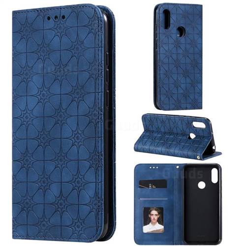 Intricate Embossing Four Leaf Clover Leather Wallet Case for Huawei Honor 8A - Dark Blue