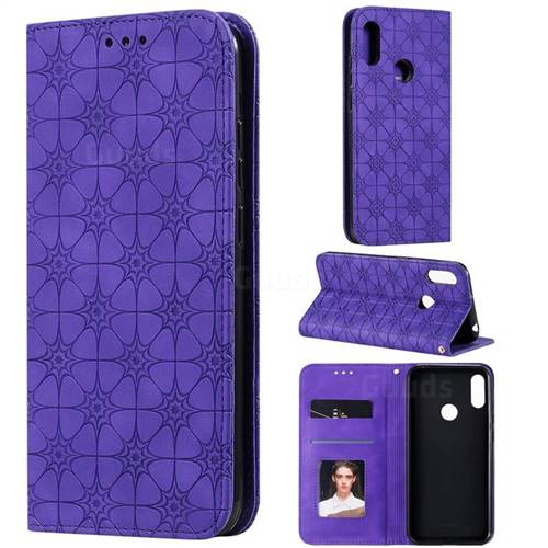 Intricate Embossing Four Leaf Clover Leather Wallet Case for Huawei Honor 8A - Purple