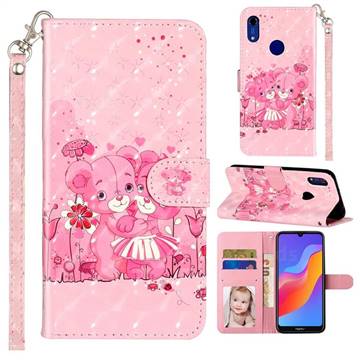 Pink Bear 3D Leather Phone Holster Wallet Case for Huawei Honor 8A