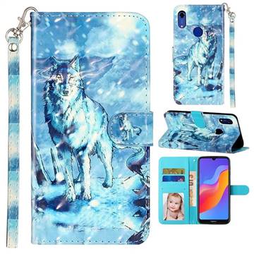Snow Wolf 3D Leather Phone Holster Wallet Case for Huawei Honor 8A