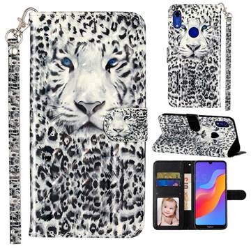 White Leopard 3D Leather Phone Holster Wallet Case for Huawei Honor 8A