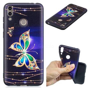 Golden Shining Butterfly 3D Embossed Relief Black Soft Back Cover for Huawei Honor 8C