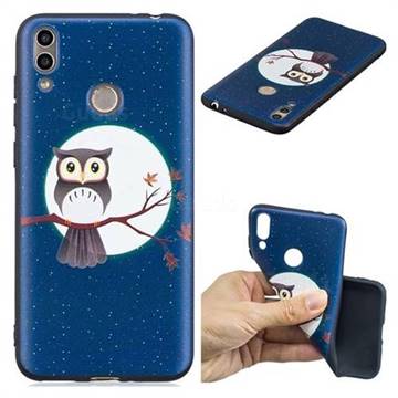 Moon and Owl 3D Embossed Relief Black Soft Back Cover for Huawei Honor 8C