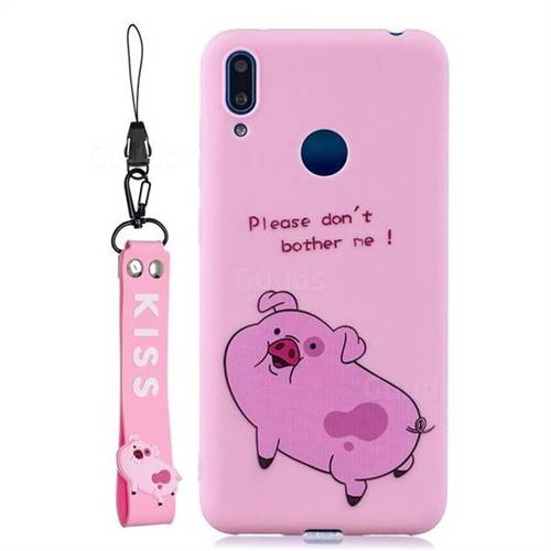 Pink Cute Pig Soft Kiss Candy Hand Strap Silicone Case for Huawei Honor 8C