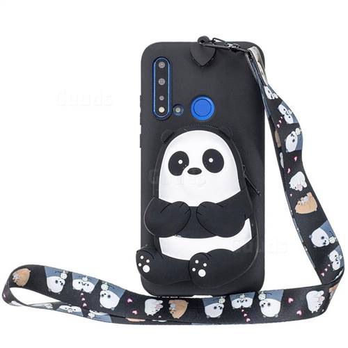 Cute Panda Neck Lanyard Zipper Wallet Silicone Case for Huawei Honor 8C
