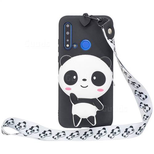 White Panda Neck Lanyard Zipper Wallet Silicone Case for Huawei Honor 8C