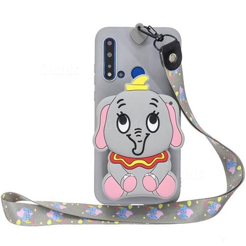 Gray Elephant Neck Lanyard Zipper Wallet Silicone Case for Huawei Honor 8C