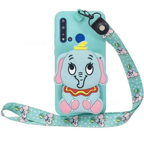 Blue Elephant Neck Lanyard Zipper Wallet Silicone Case for Huawei Honor 8C