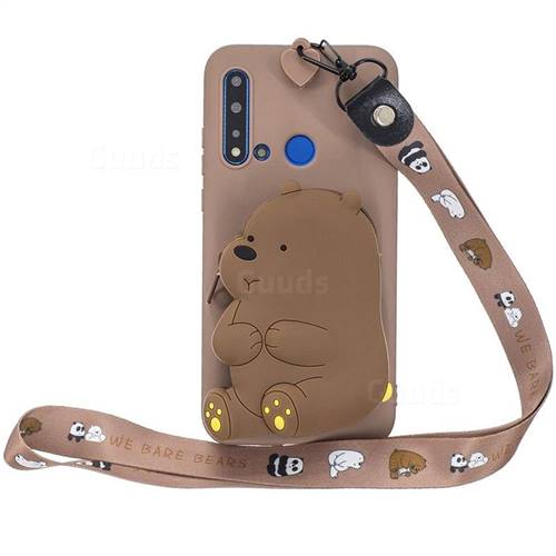 Brown Bear Neck Lanyard Zipper Wallet Silicone Case for Huawei Honor 8C