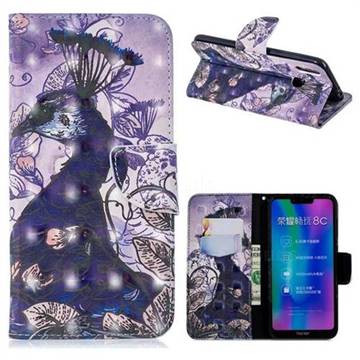 Purple Peacock 3D Painted Leather Wallet Phone Case for Huawei Honor 8C