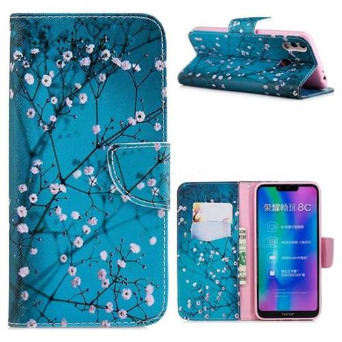 Blue Plum Leather Wallet Case for Huawei Honor 8C