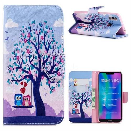 Tree and Owls Leather Wallet Case for Huawei Honor 8C