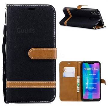 Jeans Cowboy Denim Leather Wallet Case for Huawei Honor 8C - Black