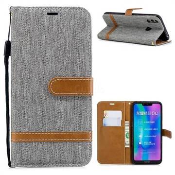 Jeans Cowboy Denim Leather Wallet Case for Huawei Honor 8C - Gray