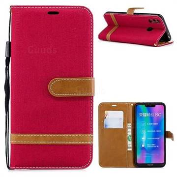 Jeans Cowboy Denim Leather Wallet Case for Huawei Honor 8C - Red
