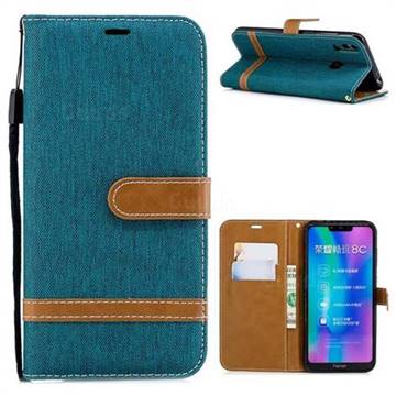 Jeans Cowboy Denim Leather Wallet Case for Huawei Honor 8C - Green