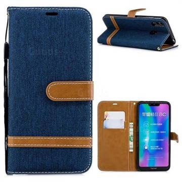 Jeans Cowboy Denim Leather Wallet Case for Huawei Honor 8C - Dark Blue