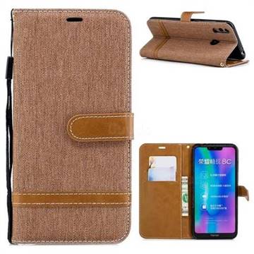 Jeans Cowboy Denim Leather Wallet Case for Huawei Honor 8C - Brown