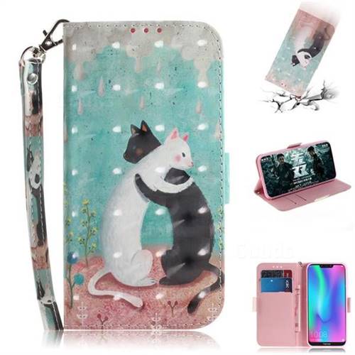 Black and White Cat 3D Painted Leather Wallet Phone Case for Huawei Honor 8C