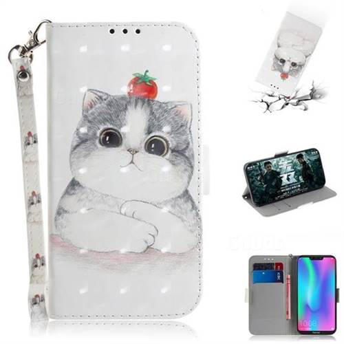 Cute Tomato Cat 3D Painted Leather Wallet Phone Case for Huawei Honor 8C
