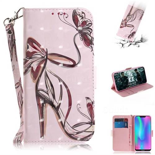 Butterfly High Heels 3D Painted Leather Wallet Phone Case for Huawei Honor 8C