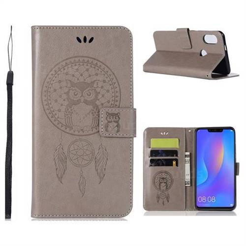 Intricate Embossing Owl Campanula Leather Wallet Case for Huawei Honor 8C - Grey