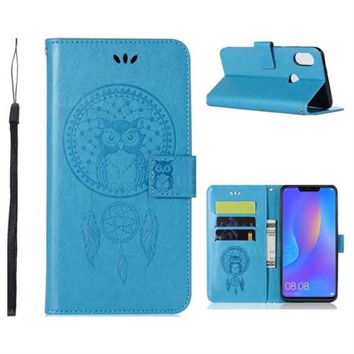 Intricate Embossing Owl Campanula Leather Wallet Case for Huawei Honor 8C - Blue