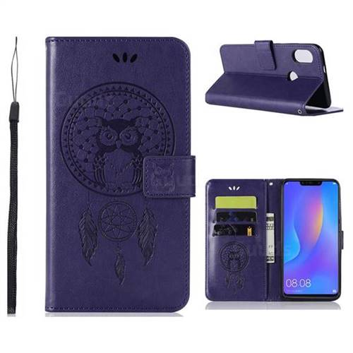Intricate Embossing Owl Campanula Leather Wallet Case for Huawei Honor 8C - Purple