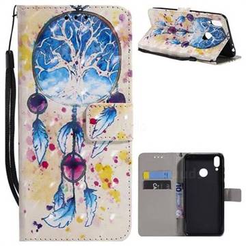 Blue Dream Catcher 3D Painted Leather Wallet Case for Huawei Honor 8C