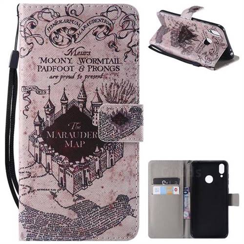 Castle The Marauders Map PU Leather Wallet Case for Huawei Honor 8C