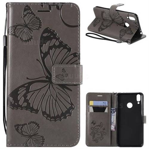 Embossing 3D Butterfly Leather Wallet Case for Huawei Honor 8C - Gray