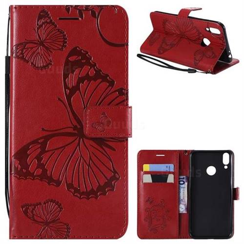 Embossing 3D Butterfly Leather Wallet Case for Huawei Honor 8C - Red