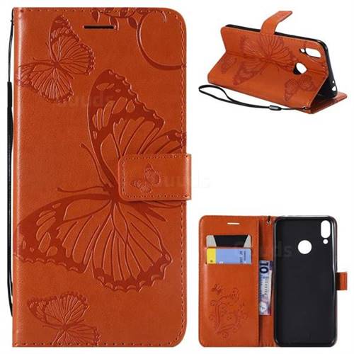 Embossing 3D Butterfly Leather Wallet Case for Huawei Honor 8C - Orange