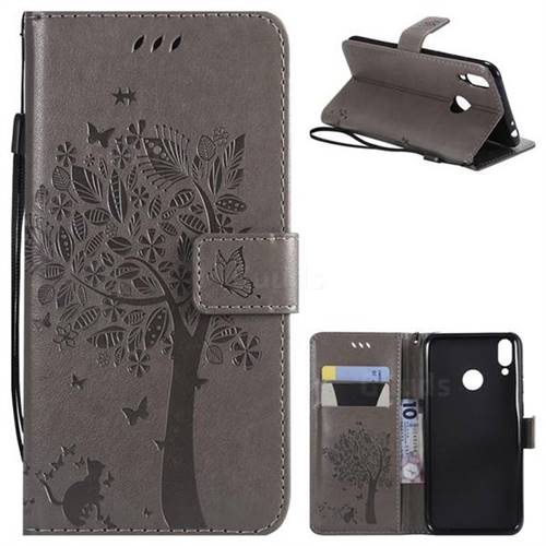 Embossing Butterfly Tree Leather Wallet Case for Huawei Honor 8C - Grey