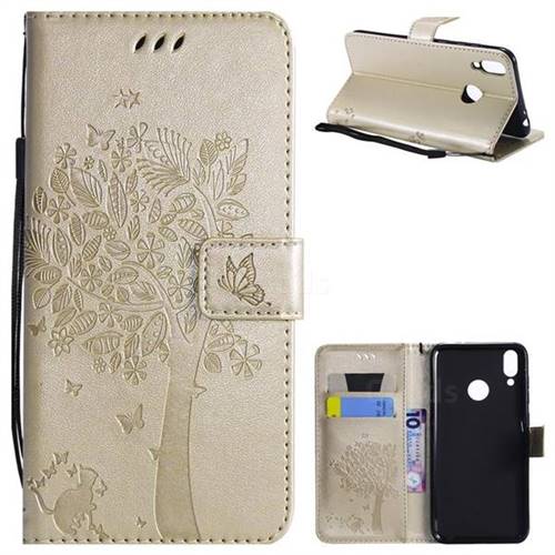 Embossing Butterfly Tree Leather Wallet Case for Huawei Honor 8C - Champagne
