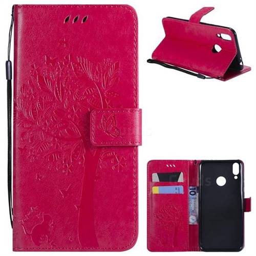 Embossing Butterfly Tree Leather Wallet Case for Huawei Honor 8C - Rose