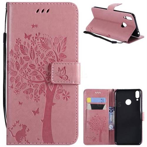 Embossing Butterfly Tree Leather Wallet Case for Huawei Honor 8C - Pink