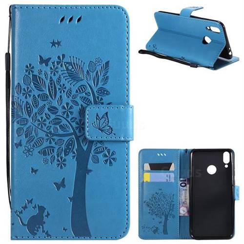 Embossing Butterfly Tree Leather Wallet Case for Huawei Honor 8C - Blue