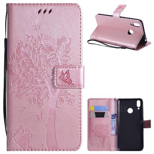 Embossing Butterfly Tree Leather Wallet Case for Huawei Honor 8C - Rose Pink
