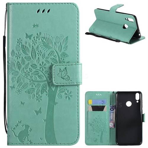 Embossing Butterfly Tree Leather Wallet Case for Huawei Honor 8C - Cyan
