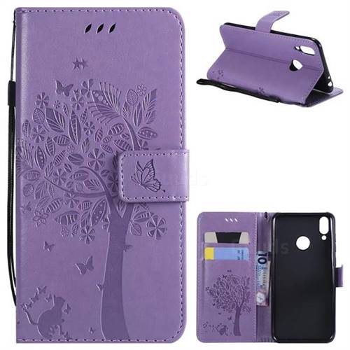 Embossing Butterfly Tree Leather Wallet Case for Huawei Honor 8C - Violet