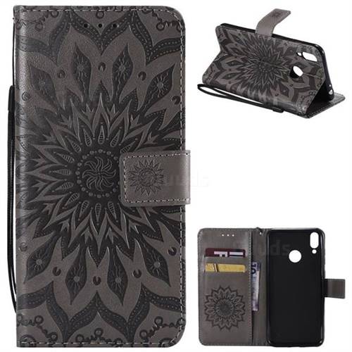 Embossing Sunflower Leather Wallet Case for Huawei Honor 8C - Gray