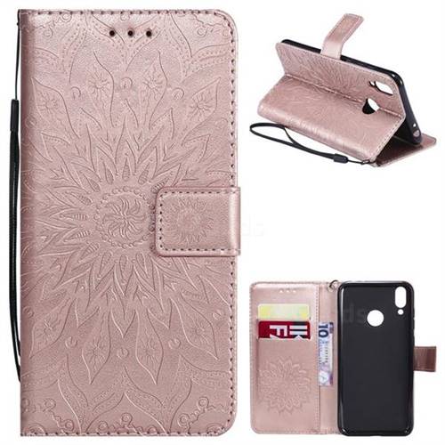 Embossing Sunflower Leather Wallet Case for Huawei Honor 8C - Rose Gold